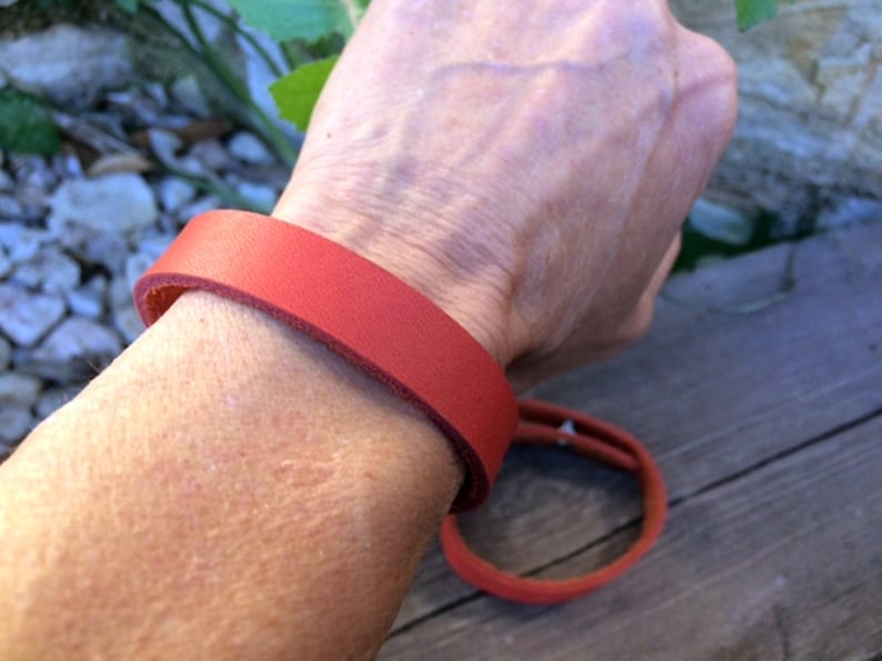 Genuine leather bracelet red leather bracelet narrow bracelet unisex leather cuff