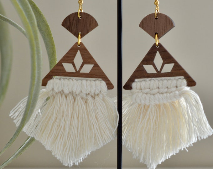 Wood Earrings Boho Macrame Earrings Macrame Earrings