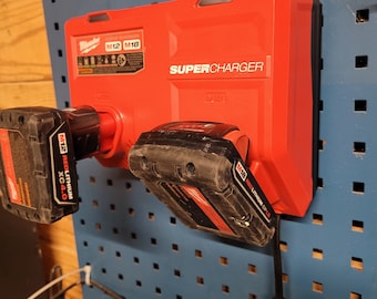 Milwaukee M12 M18 Super Charger Mount, Cat. No. 48-59-1811, Uses Three Neodymium Bar Magnets for Strong Hold on Metal Surface