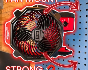 Może przedstawiać: Czerwono-czarny wentylator z silnym magnetycznym mocowaniem. Wentylator jest oznaczony "Milwaukee M18". Wentylator można obracać o 360 stopni.