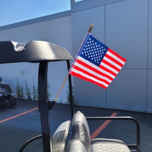 ゴルフカート アメリカ国旗ホルダー USA 米国旗 木製スティックポール付き ゴルフカートバー支柱にクリップ 独立記念日 7月4日 ゴルフ
