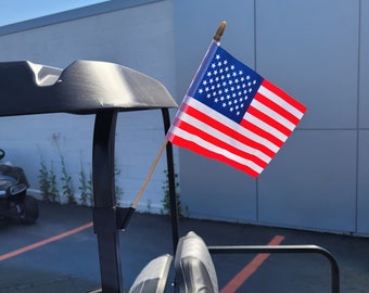 Golf Cart American Flag Holder USA United States Flag with Wood Stick Pole, Clips On Golf Cart Bar Struts Independence Day July 4th Golf