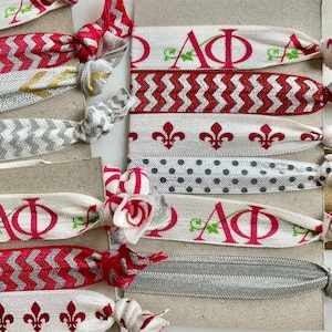 Alpha Phi Hair Ties, set of 6 hair ties in sorority colors. Perfect gift for the new Alpha Phi Pledge in your life - or that special sis!