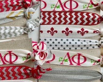 Alpha Phi Hair Ties, set of 6 hair ties in sorority colors. Perfect gift for the new Alpha Phi Pledge in your life - or that special sis!