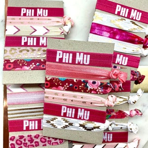 Phi Mu Hair Ties, Show the Love--the Phi Mu LOVE!! Set of 6 Phi Mu Hair Ties
