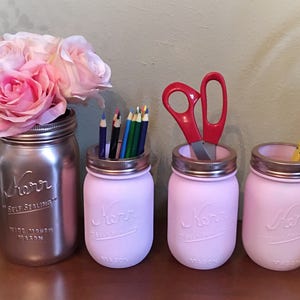 Painted mason jars perfect for dorm room or desk storage