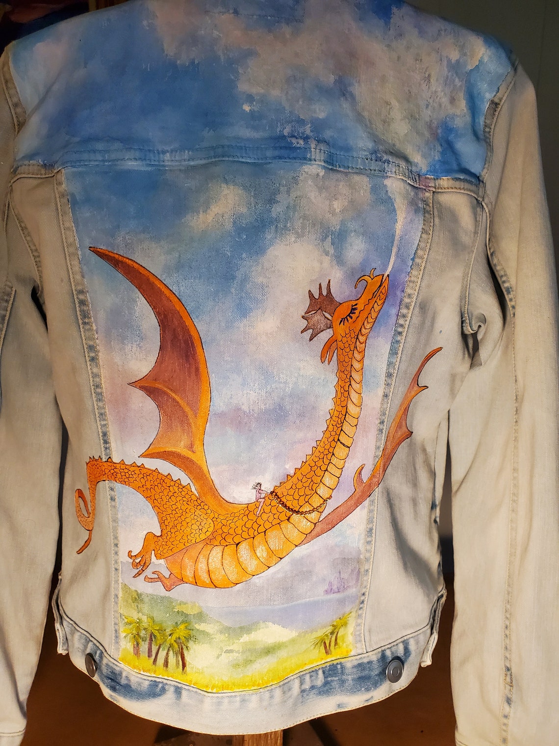 Woman's Jean Jacket. Handpainted dragon denim jacket. Etsy
