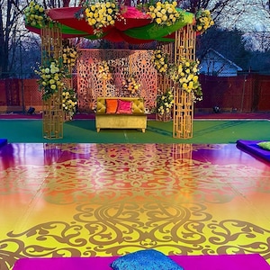 Custom Decal Dance Floor Wrap Gloss Removable Vinyl Indian Wedding Mehdi Mandala Full Color Print - Custom Removable Decal Floor Wrap