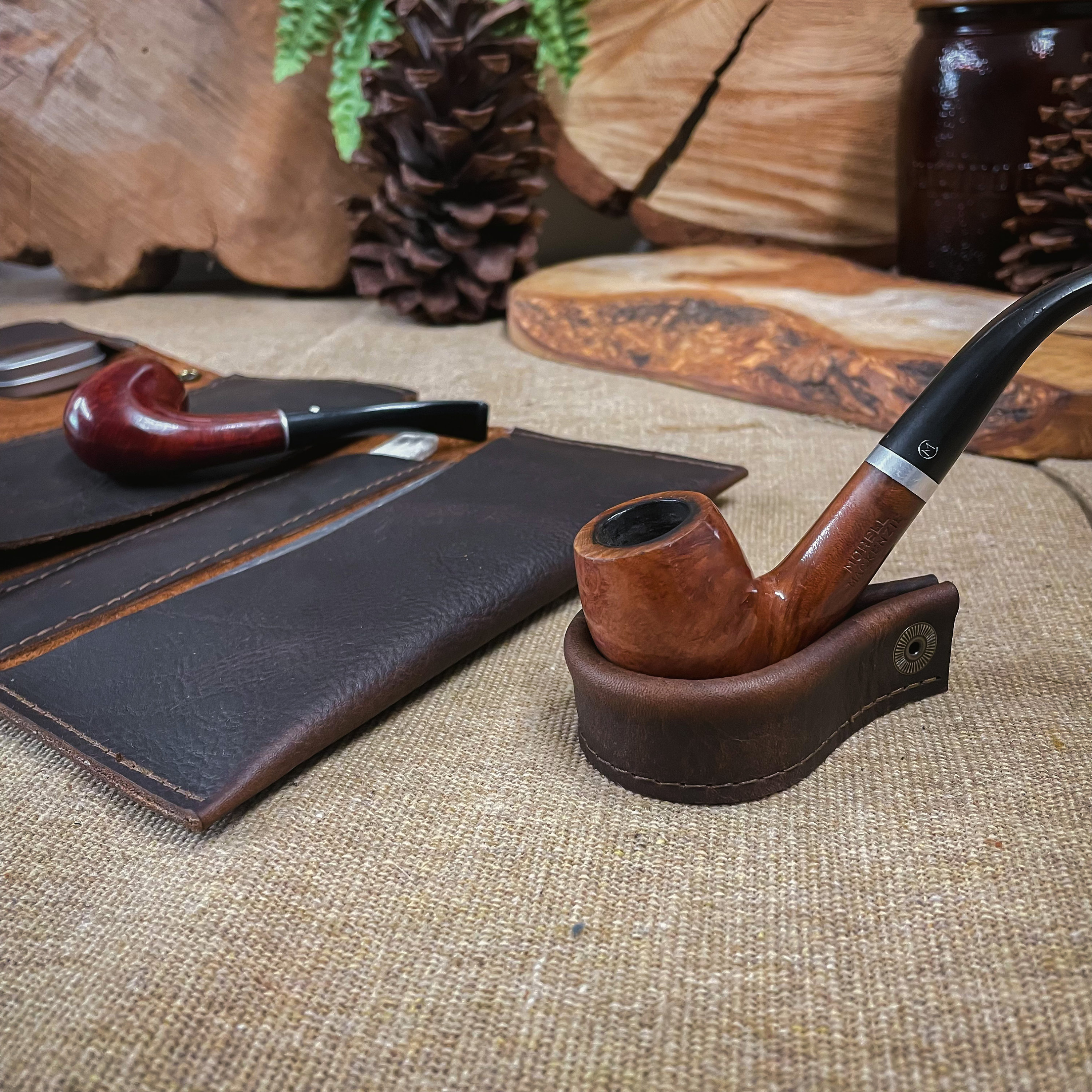 Rustic Kodiak Leather - Large Tobacco Pipe Pouch / Pipe Roll / Pipe Bag -  Oiled Caramel Finish with Removable Pipe Rest