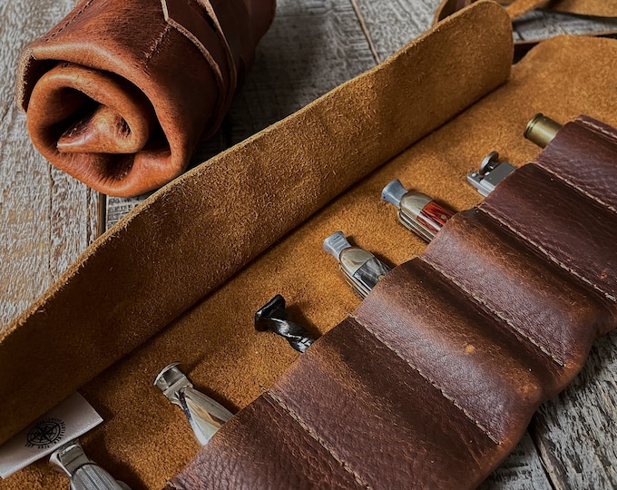 Featured listing image: Handmade Leather Tamper Knife Roll: 7-Slot Kodiak or Bison Pouch