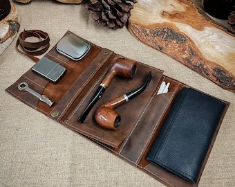 Tobacco Smoking Pipe,Leather Tobacco Pipe Pouch Pear Wood Pipe Accessorie