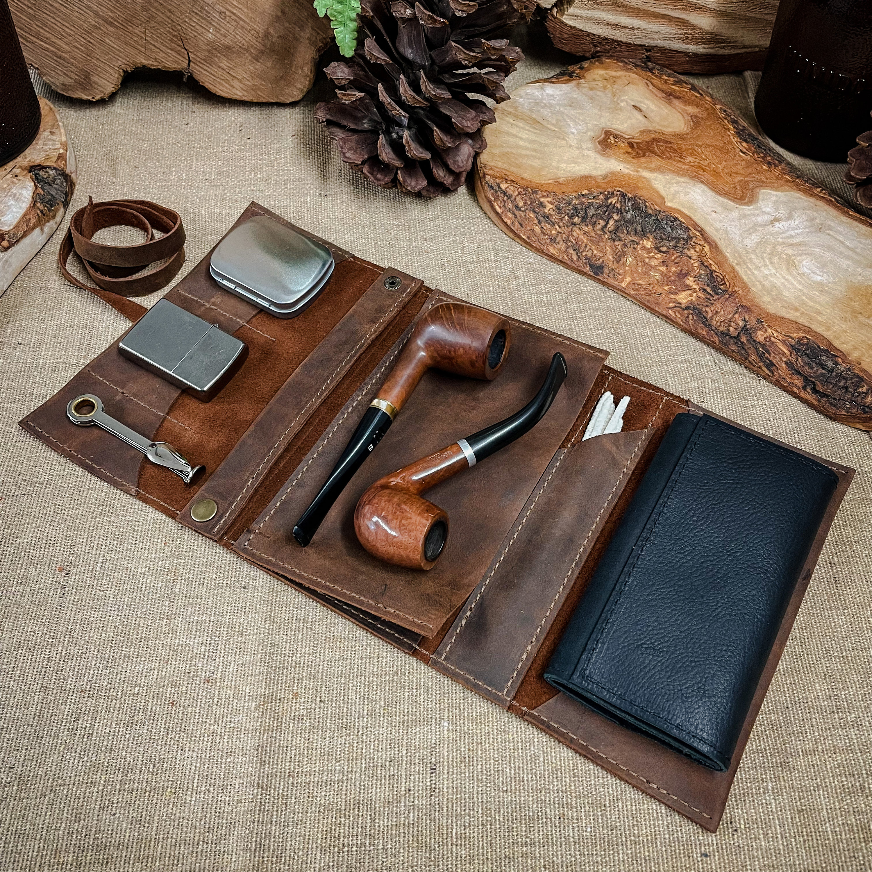 Laredo Leather - Large Tobacco Pipe Pouch / Pipe Roll / Pipe Bag with  Removable Pipe Rest