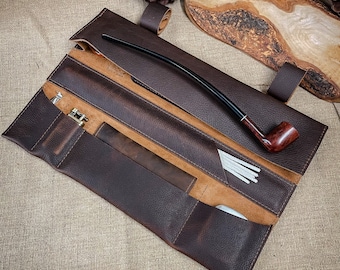 Caramel Kodiak Churchwarden Tobacco Pipe Pouch / Pipe Roll / Pipe Bag