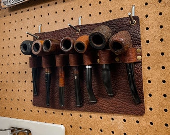 Bison / Buffalo Leather Wall Mount 7 Pipe Rack / Pipe Holder / Wall Hanger