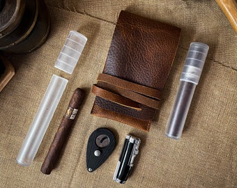 Buffalo / Bison / Kodiak Leather Cigar Traveler Pouch