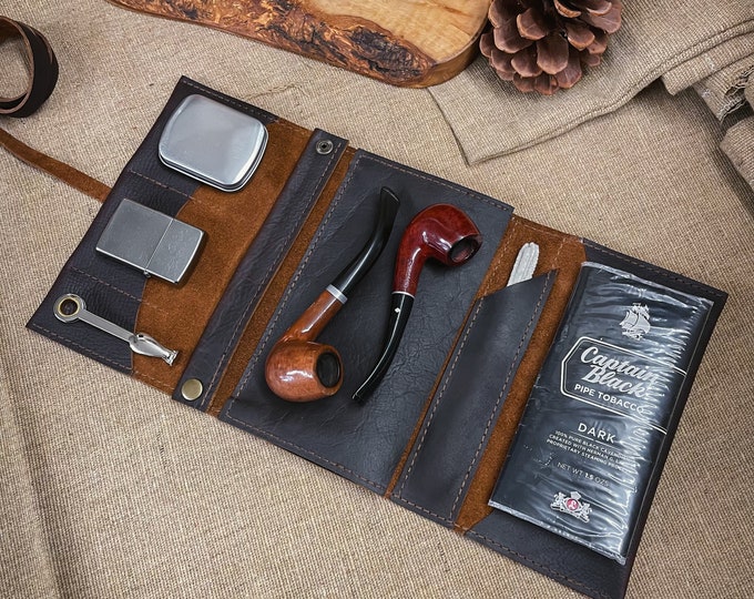 Featured listing image: Rustic Kodiak Leather Tobacco Pipe Pouch – Dark Brown Oiled Finish