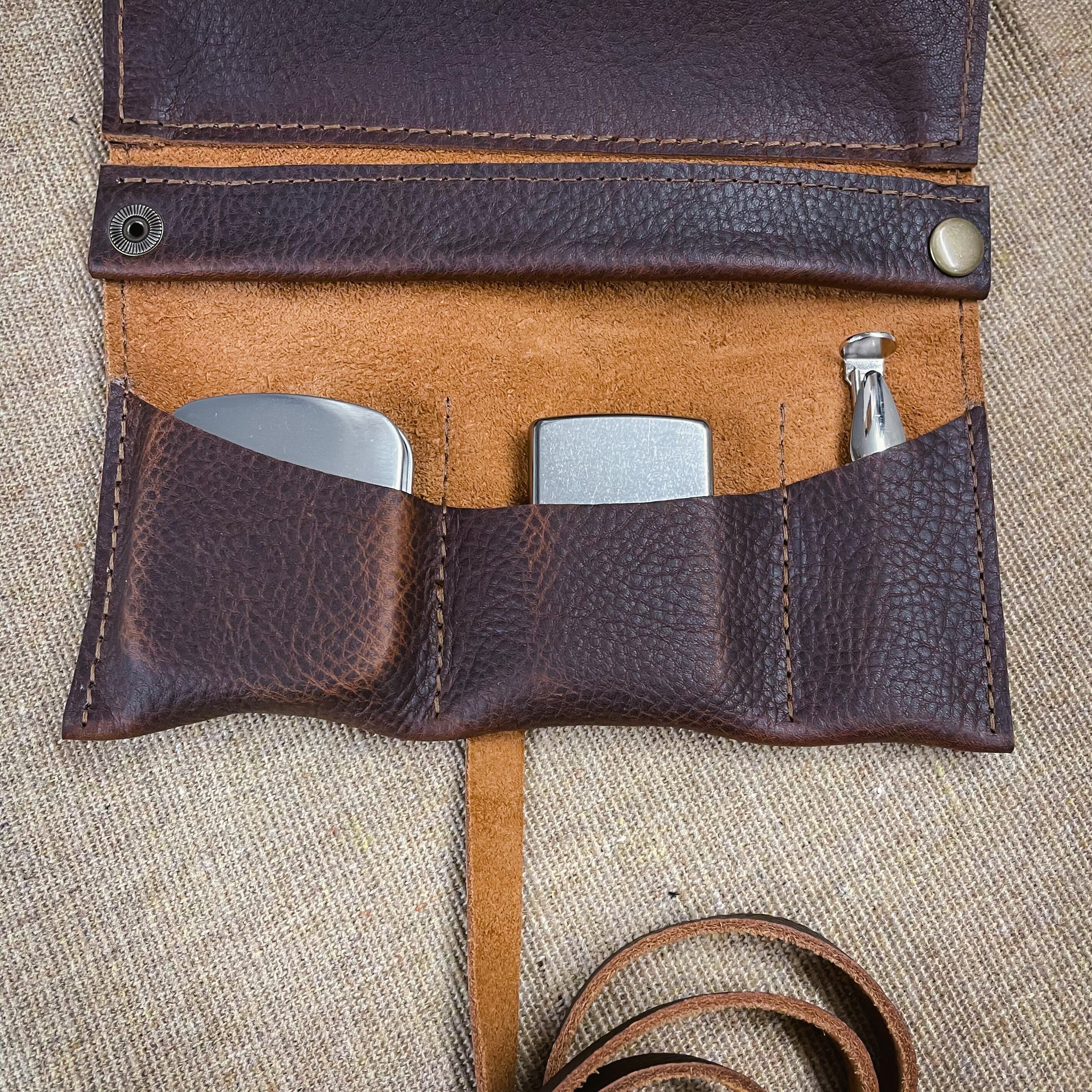 Rustic Kodiak Leather - Large Tobacco Pipe Pouch / Pipe Roll