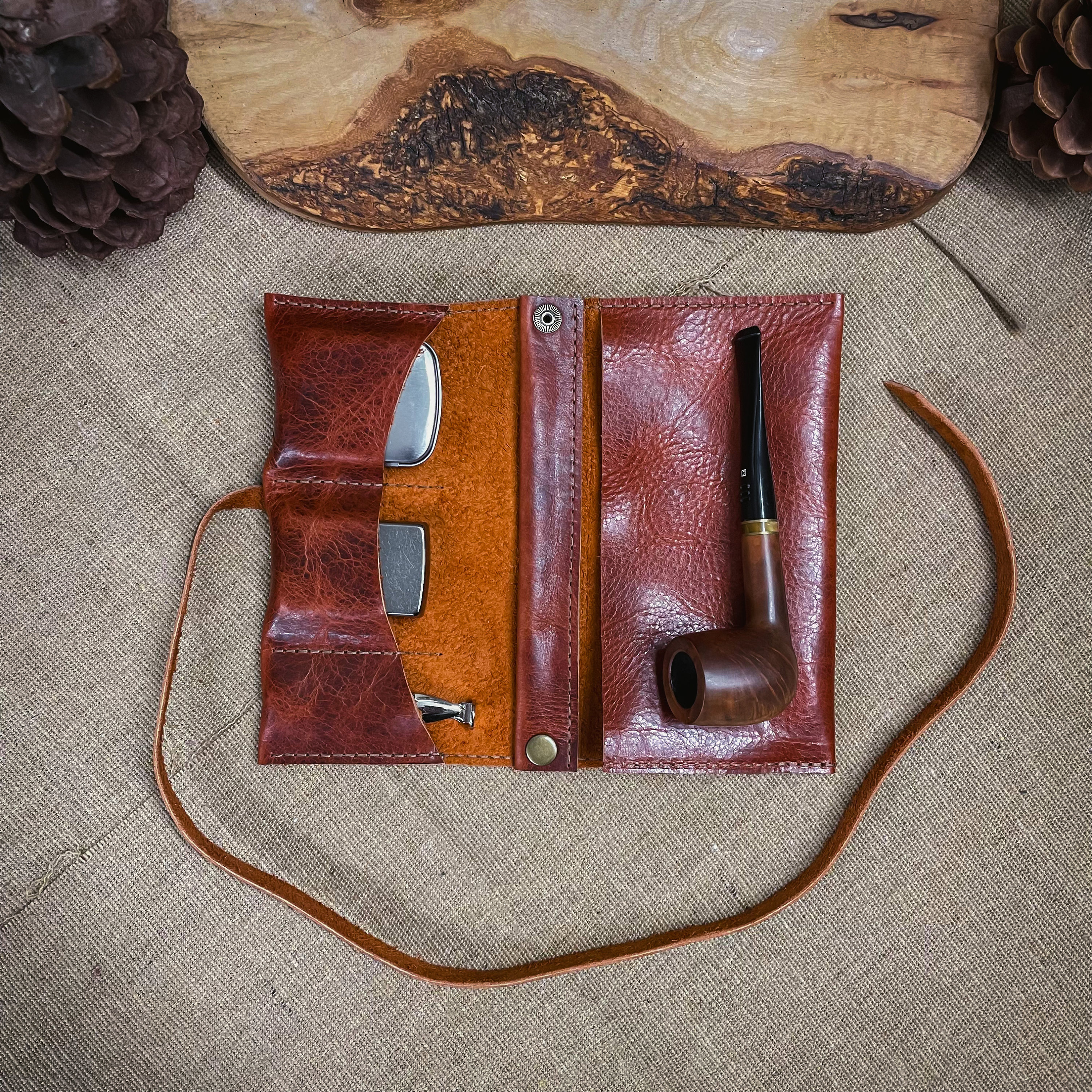 Rustic Kodiak Leather - Large Tobacco Pipe Pouch / Pipe Roll