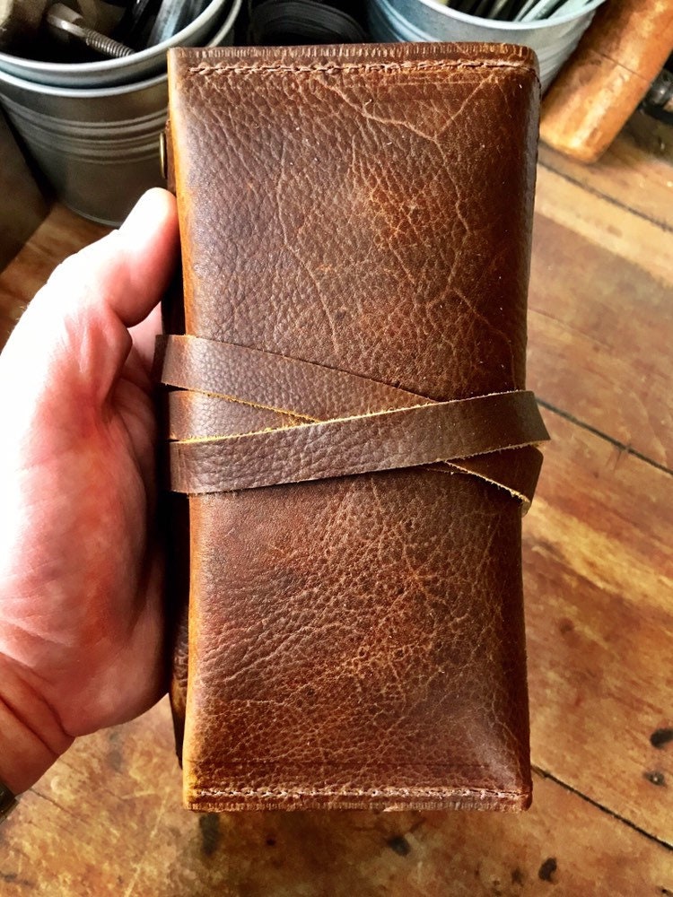 Rustic Kodiak Leather Large Tobacco Pipe Pouch / Pipe Roll / Pipe Bag