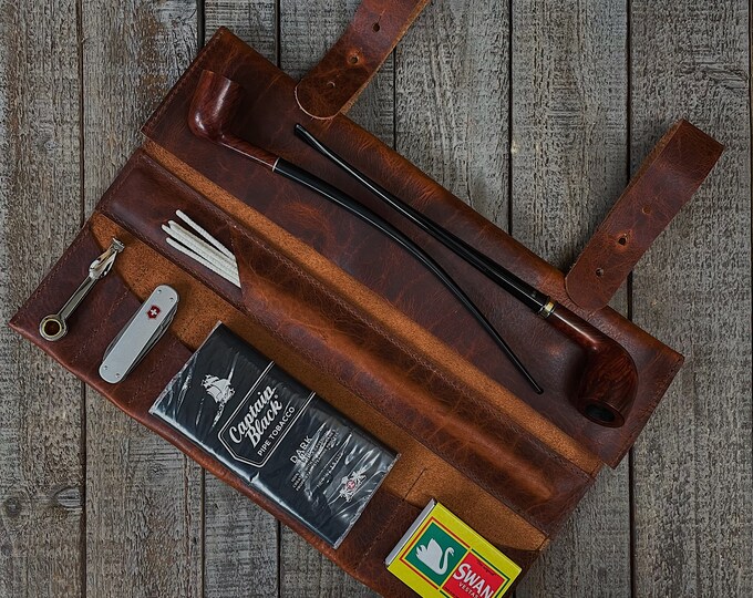 Featured listing image: Churchwarden Tobacco Pipe Pouch / Pipe Roll / Pipe Bag