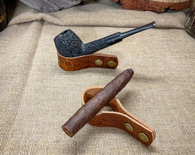 Featured listing image: Adjustable Leather Pipe Rest / Cigar Rest