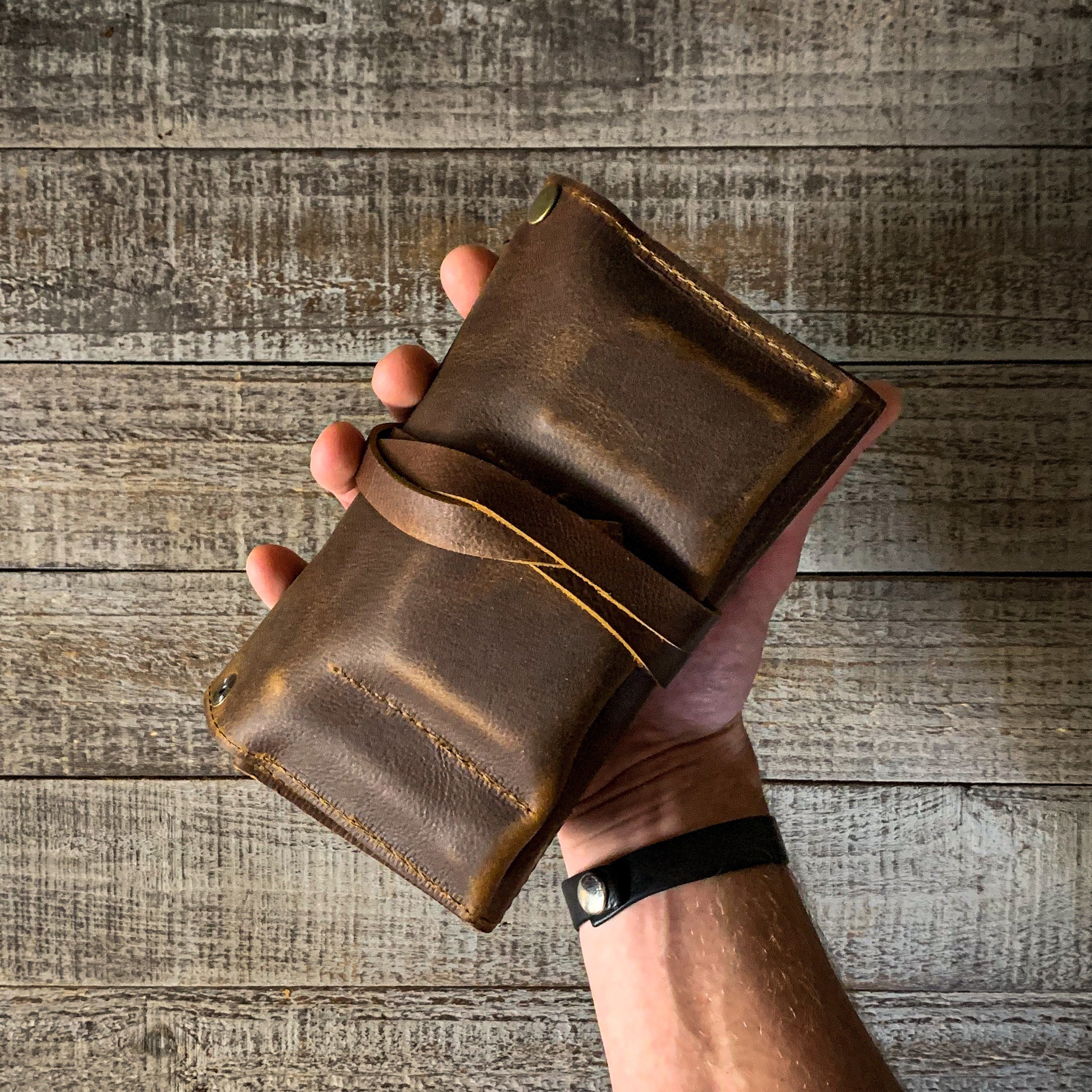 Rustic Kodiak Leather Large Tobacco Pipe Pouch / Pipe Roll / Pipe Bag