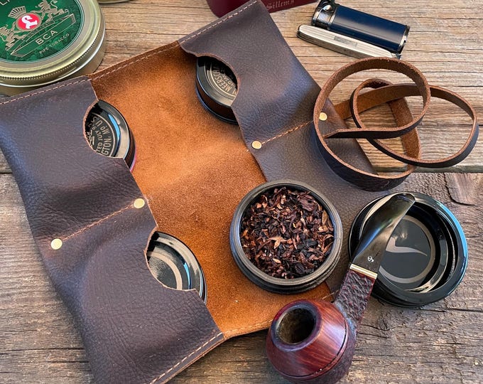 Featured listing image: Leather Travel Holder for Tobacco Pocket Jar Stash Jar PocketJar