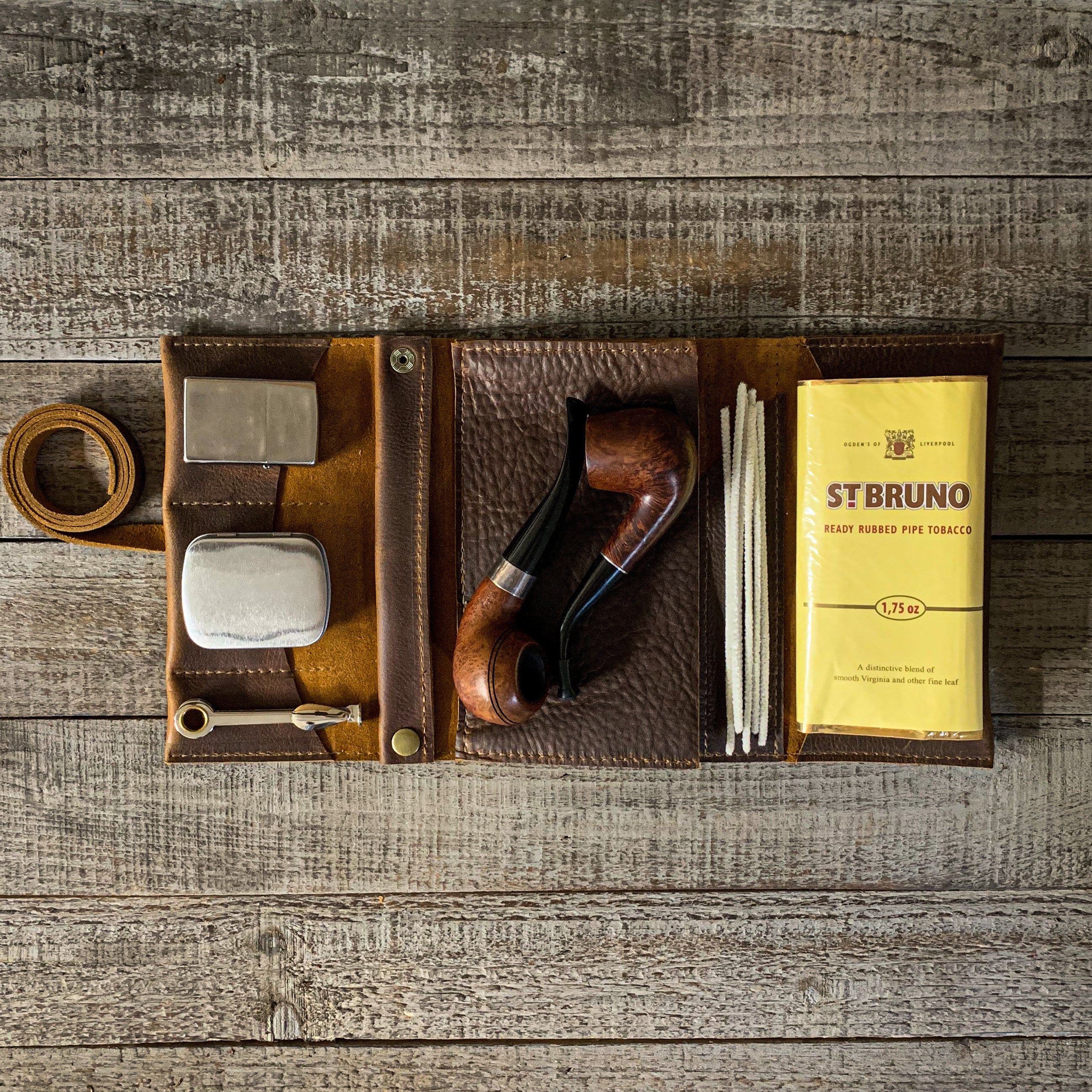 Rustic Kodiak Leather Large Tobacco Pipe Pouch / Pipe Roll / Pipe Bag