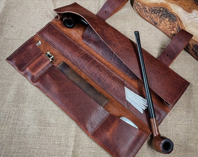 Featured listing image: Bison / Buffalo Apache Whiskey Leather Churchwarden Tobacco Pipe Pouch / Pipe Roll / Pipe Bag