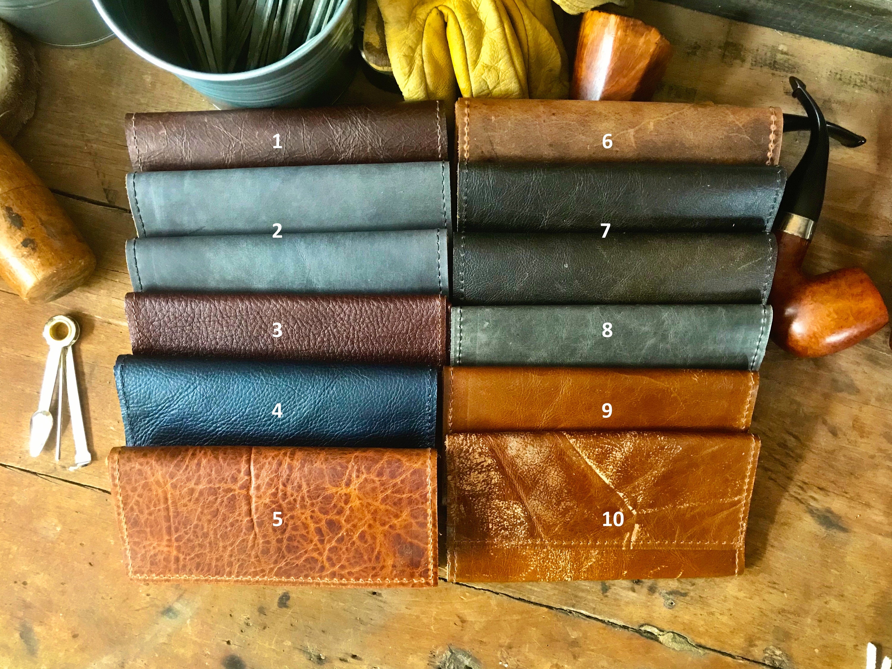 Tobacco Pouch / Tobacco Roll Leather with Inside Coating in Various Colors and Finishes