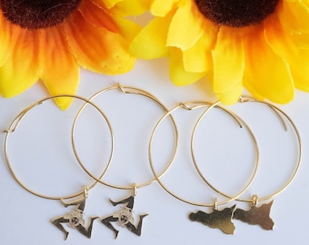 925 silver hoop earrings plated with 18kt gold, Sicily or Trinacria, 2 variants, Sicilian earrings
