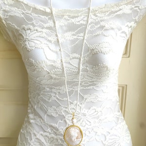 Torre del Greco DAMA cameo necklace, natural pearls, 925 silver, Italian long necklace image 4