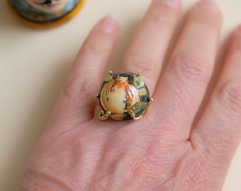 Bague arrondie en céramique Caltagirone, bague réglable, bague sicilienne