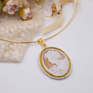 Rigid Necklace with Genuine Cameo Pendant | Handmade Necklace