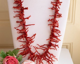 Maxi necklace, natural Mediterranean red coral 70 cm, large branches, gold-plated 925 silver clasp