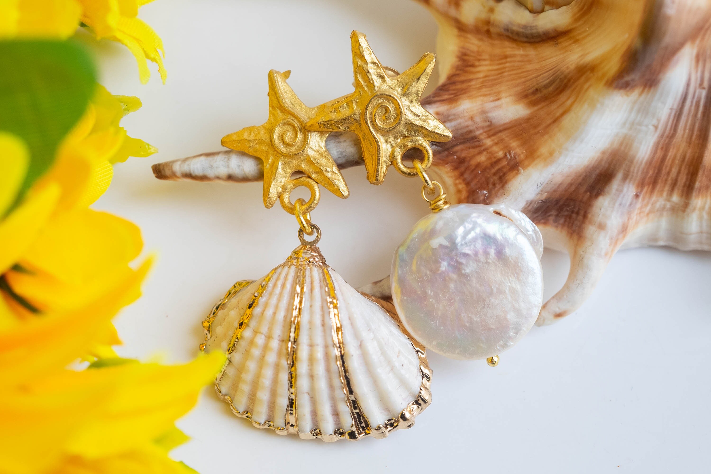 Real Shell Earing Real Starfish And Shell Earrings