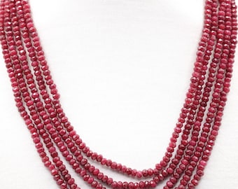 Multi-strand Ruby Root and 925 Silver Necklace
