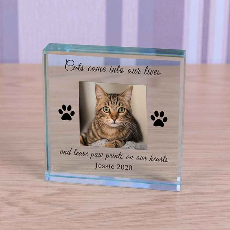 Cat Memorial Personalised Photo Engraved Glass Block Etsy Australia