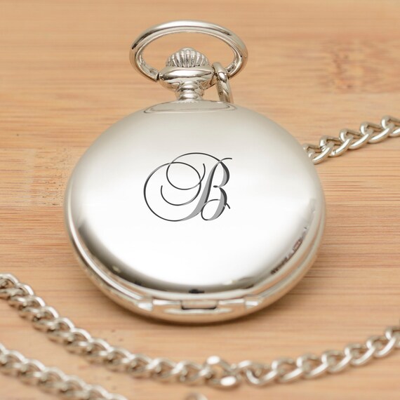 ?Unisex Pocket Watch with chain Engraved Personalised Pocket Watch and Chain Gold 24k Clad  main image 3