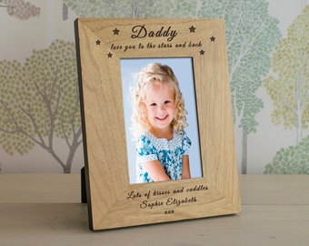 Father's Day Frame Personalised Daddy Love You to Stars and Back Wooden Picture Photo Frame, Personalised Engraved Fathers Day Gift