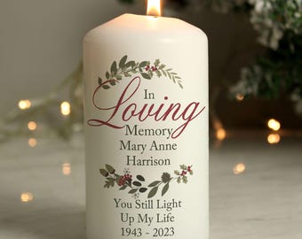 Personalised Memorial Wreath Candle: In Loving Memory Pillar Candle