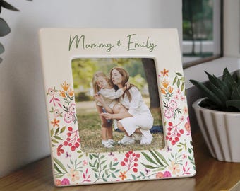 Personalized Floral Ceramic Picture Frame: Custom Message, Grandma Gift