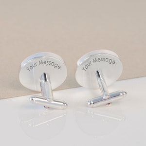 Personalised Engraved Cufflinks - Silver Hidden Message Cufflinks - Engraved on Back Any Message Personalised cufflinks  Mens Gift