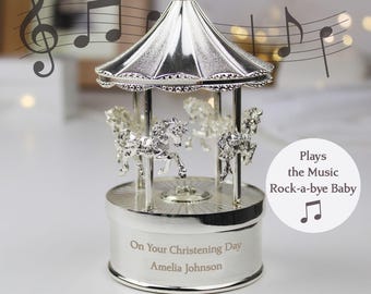 Personalised Musical Carousel, Silver Finish, "Rock-a-Bye Baby"