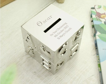 Personalised Silver ABC Money Box | Christening, New Baby Keepsake Gift