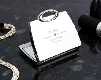 Personalized Handbag Compact Mirror: Engraved Nickel Gift