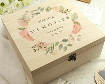 Wedding Keepsake Box, Personalised Floral Watercolour Wooden Keepsake box, Wedding Gift Wedding Keepsake Box