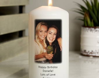 Personalised Photo Pillar Candle: Custom Message Gift
