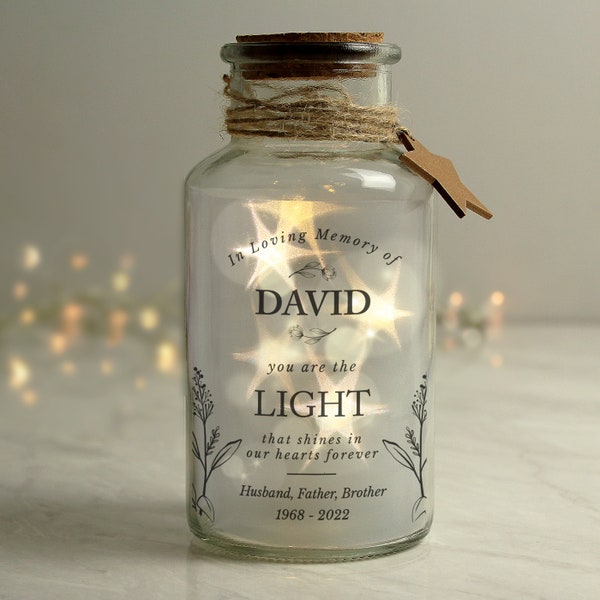 Personalised In Loving Memory LED Glass Jar, Loved One Memorial Candle, Family Member Memorial Candle