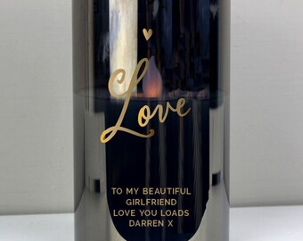 Personalised Any Message Smoked Glass LED Candle, Romantic  Gift, I Love You, Valentines Gift, Girlfriend Gift, Wife Gift